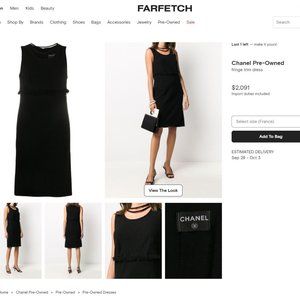 Chanel 36 black boucle sleeveless dress with necklace and fringe